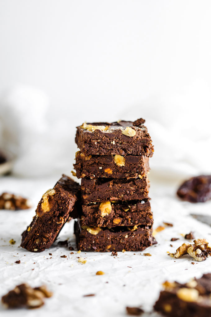 No-Bake Brownies with Chocolate Ganache - stacked