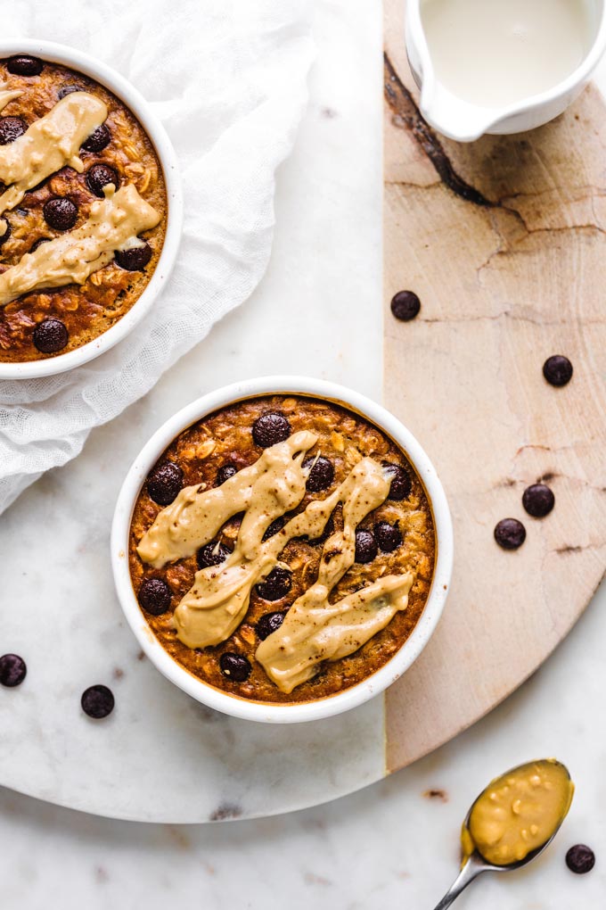 Chocolate Chip Baked Oats - Enjoy with warm milk